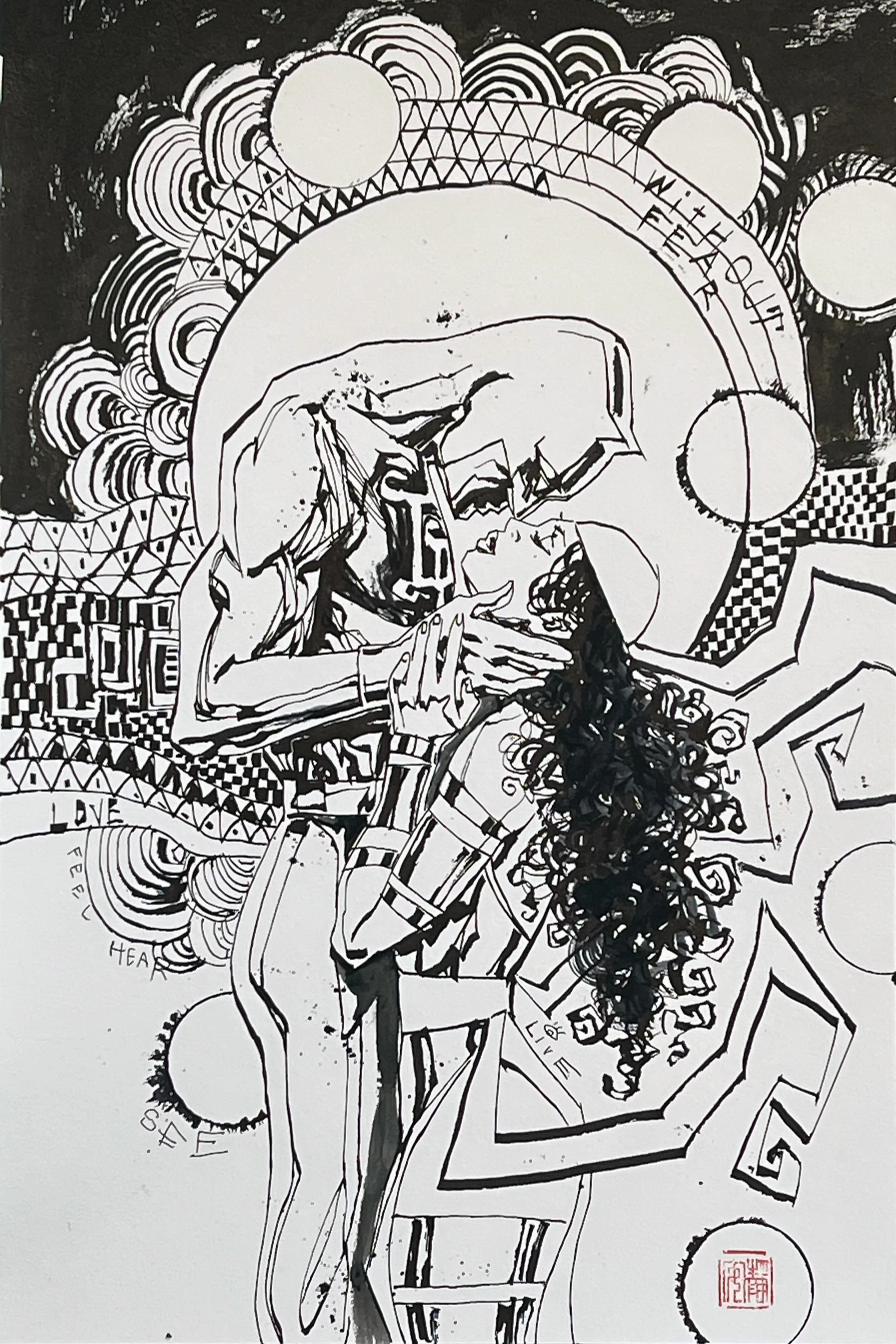 David Mack 'The Kiss' Daredevil & Elektra Brush & Ink Variant 12x18" Limited Edition Giclee