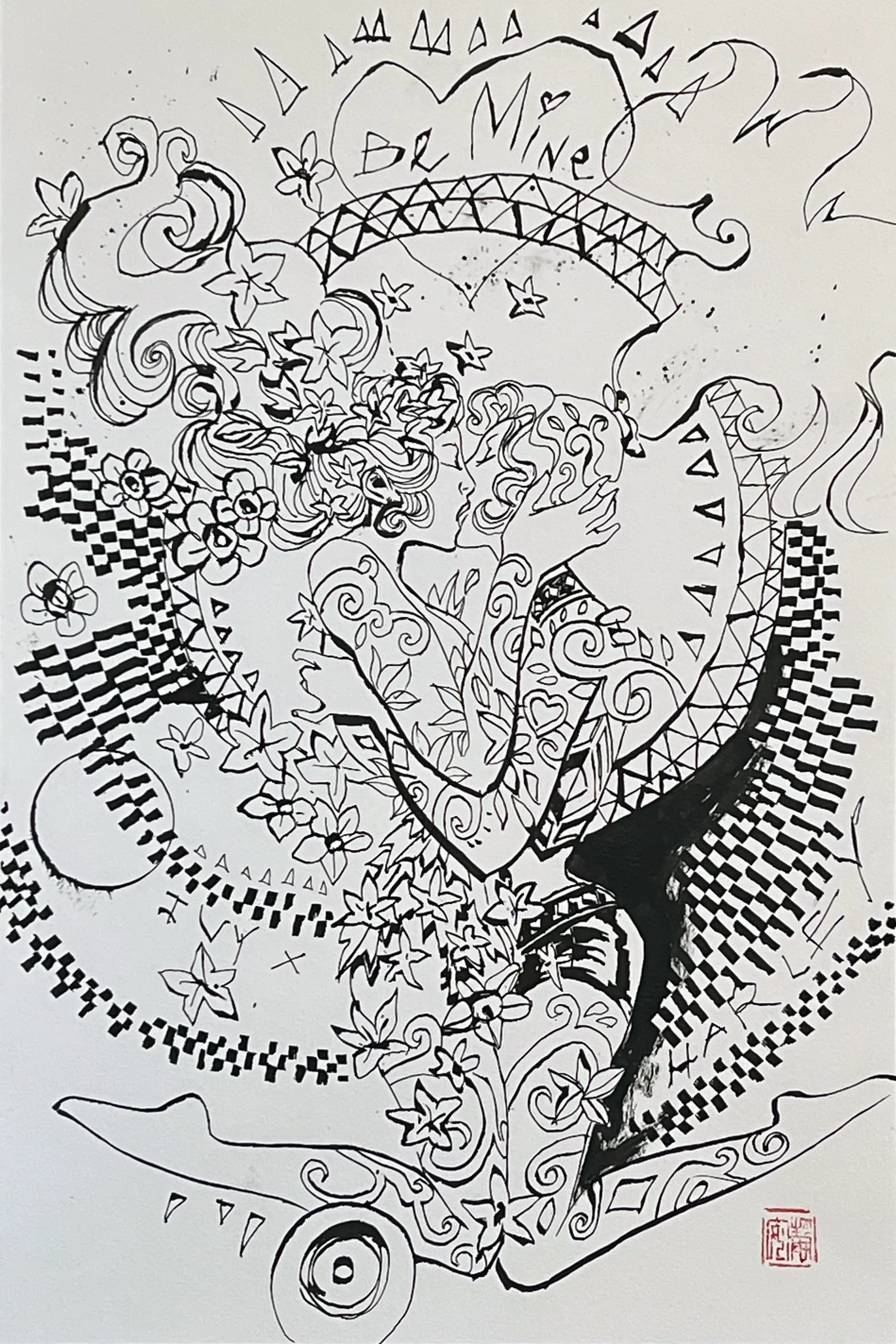 David Mack 'The Kiss' Poison Ivy & Harley Quinn Brush & Ink Variant 12x18" Limited Edition Giclee