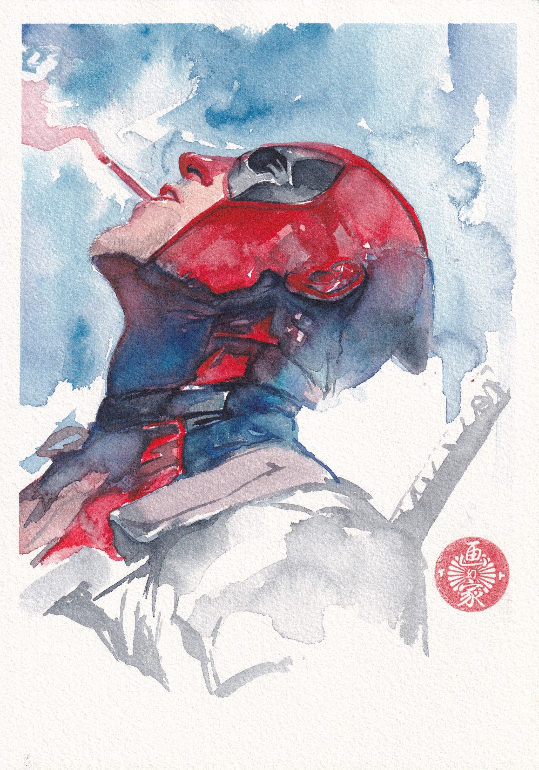 Ito Original Art Deadpool Smoking Illustration