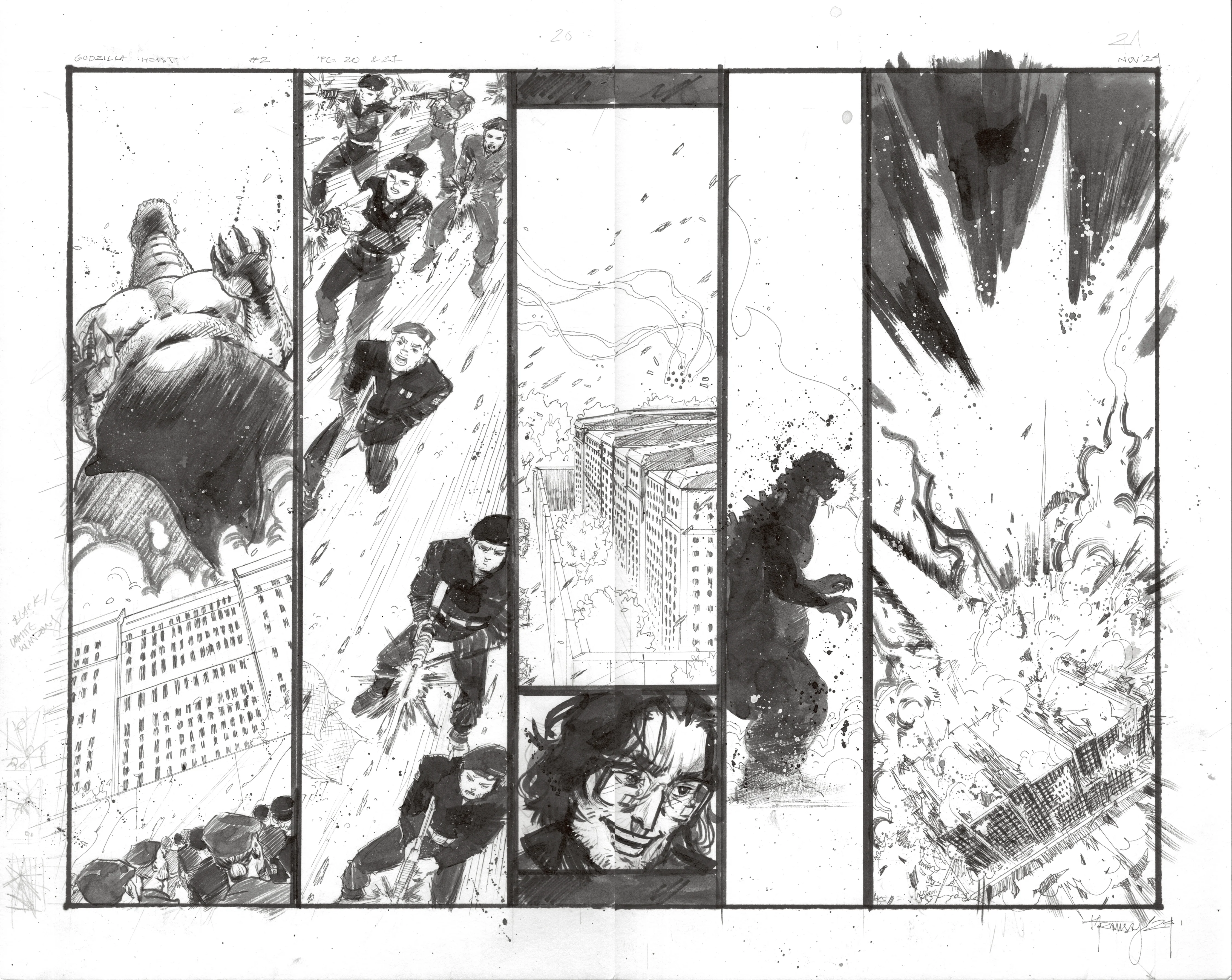 Kelsey Ramsay Original Art Godzilla: Heist #2 Page 20 - 21 Double Page Spread