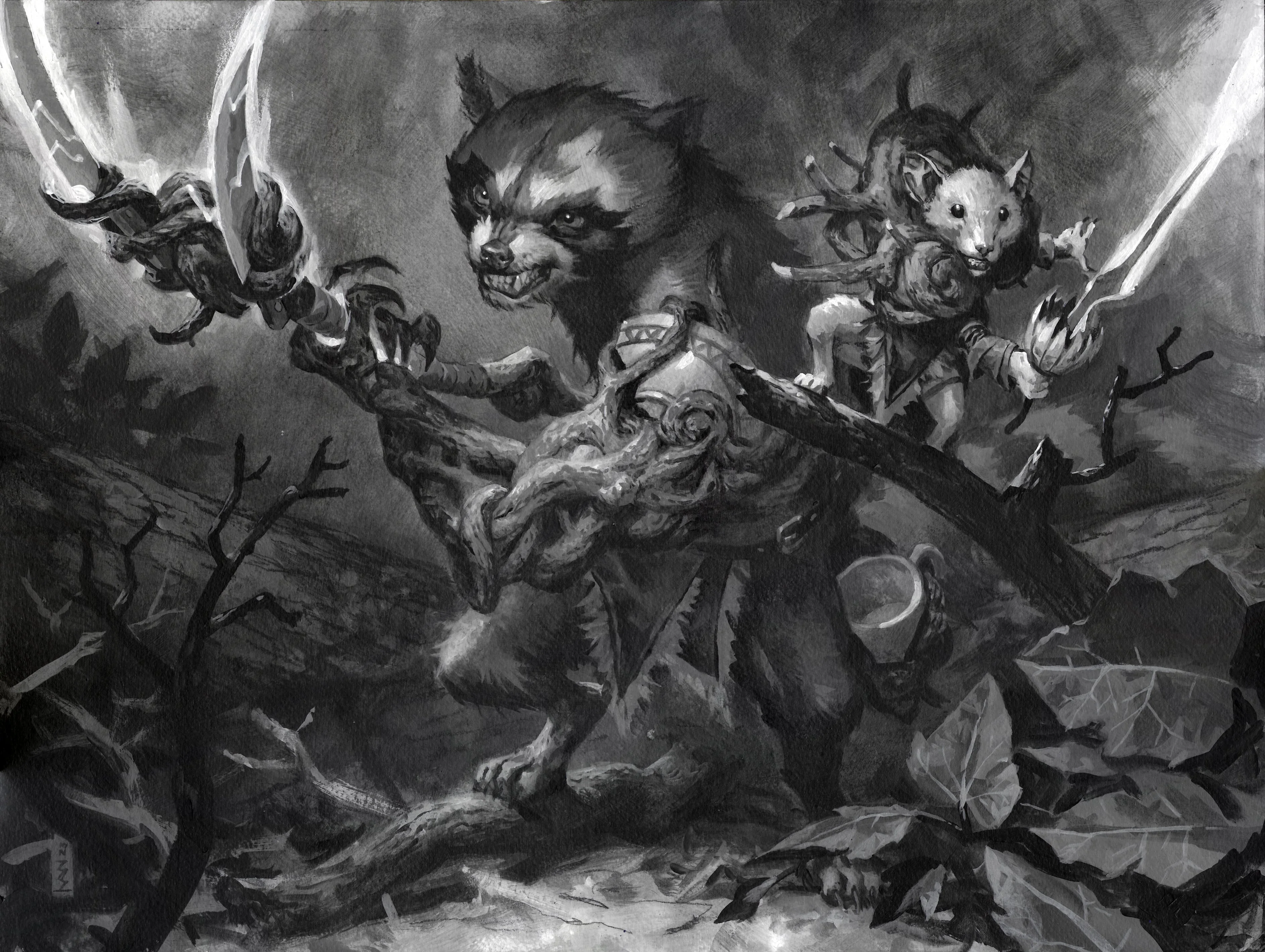 Michal Ivan Original Art Magic: The Gathering Roughshod Duo Mouse Raccoon Card Art