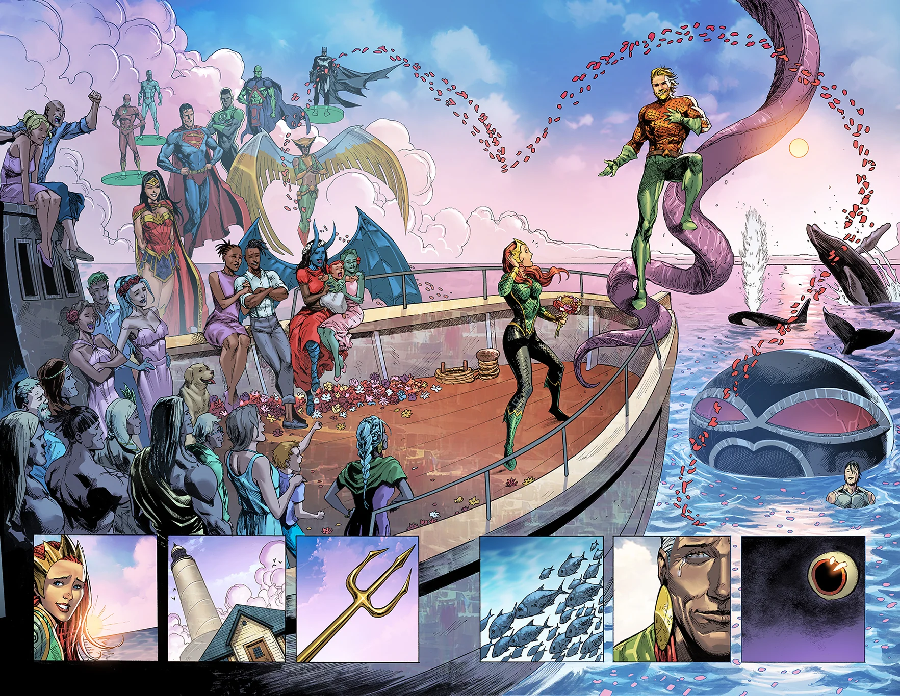 Miguel Mendonca Original Art Aquaman's Wedding in Aquaman #65 Pages 20-21 Double Page Spread - Image 2