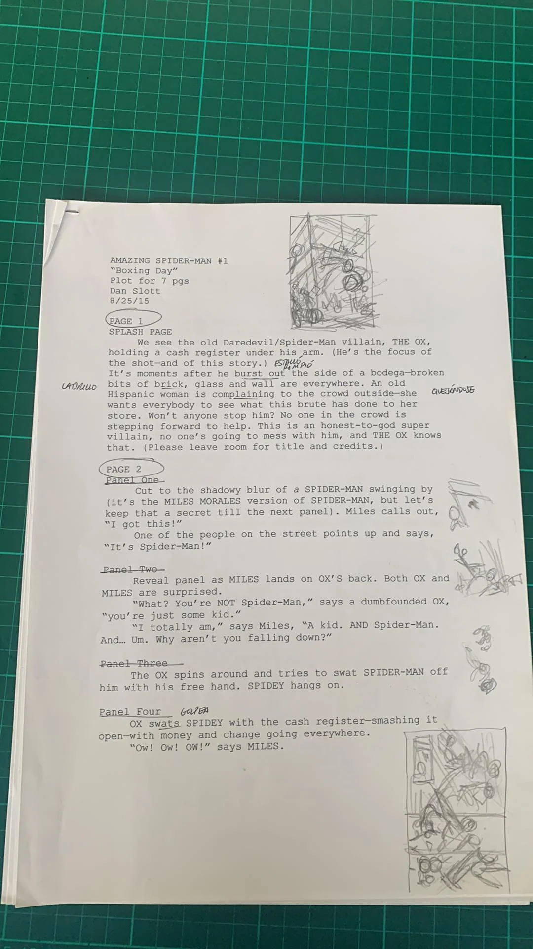 Paco Diaz Original Art Amazing Spider-Man #1 'Boxing Day' Short Story Full 7 Pages Set, Script & Extras - Image 11