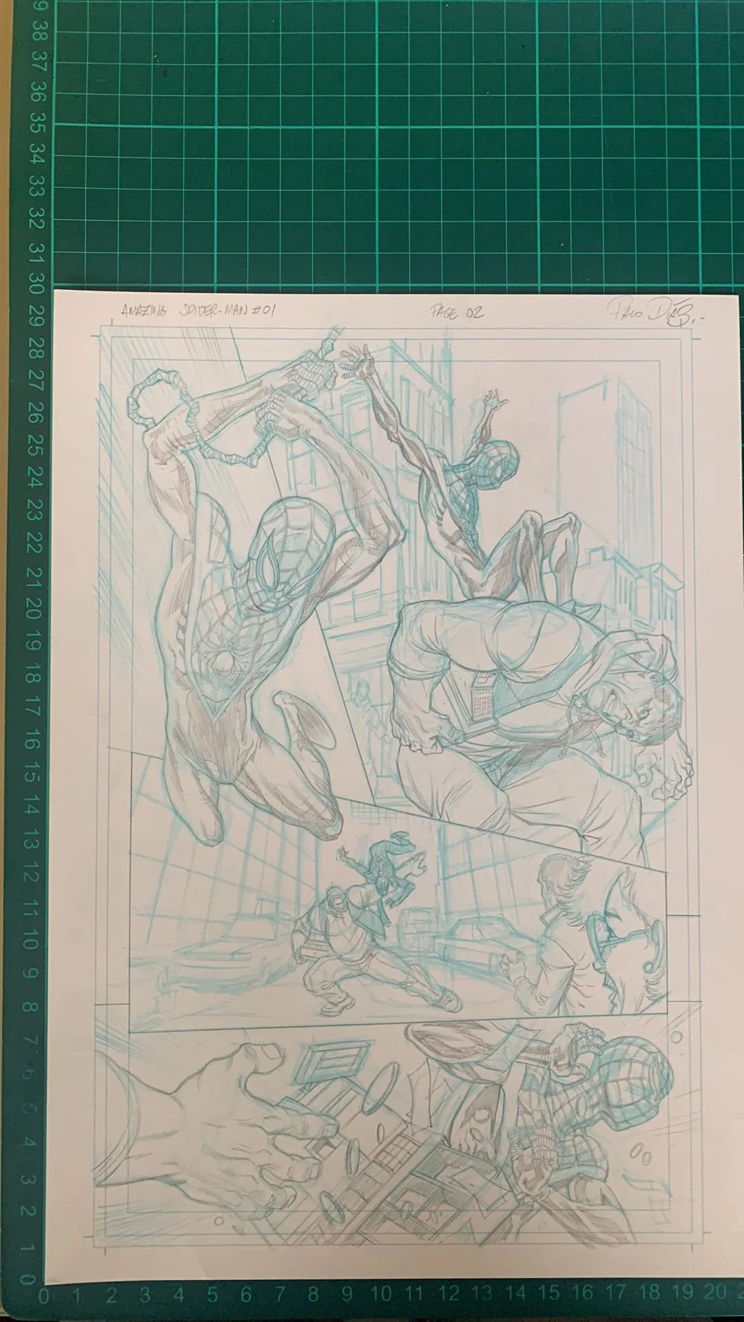 Paco Diaz Original Art Amazing Spider-Man #1 'Boxing Day' Short Story Full 7 Pages Set, Script & Extras - Image 3