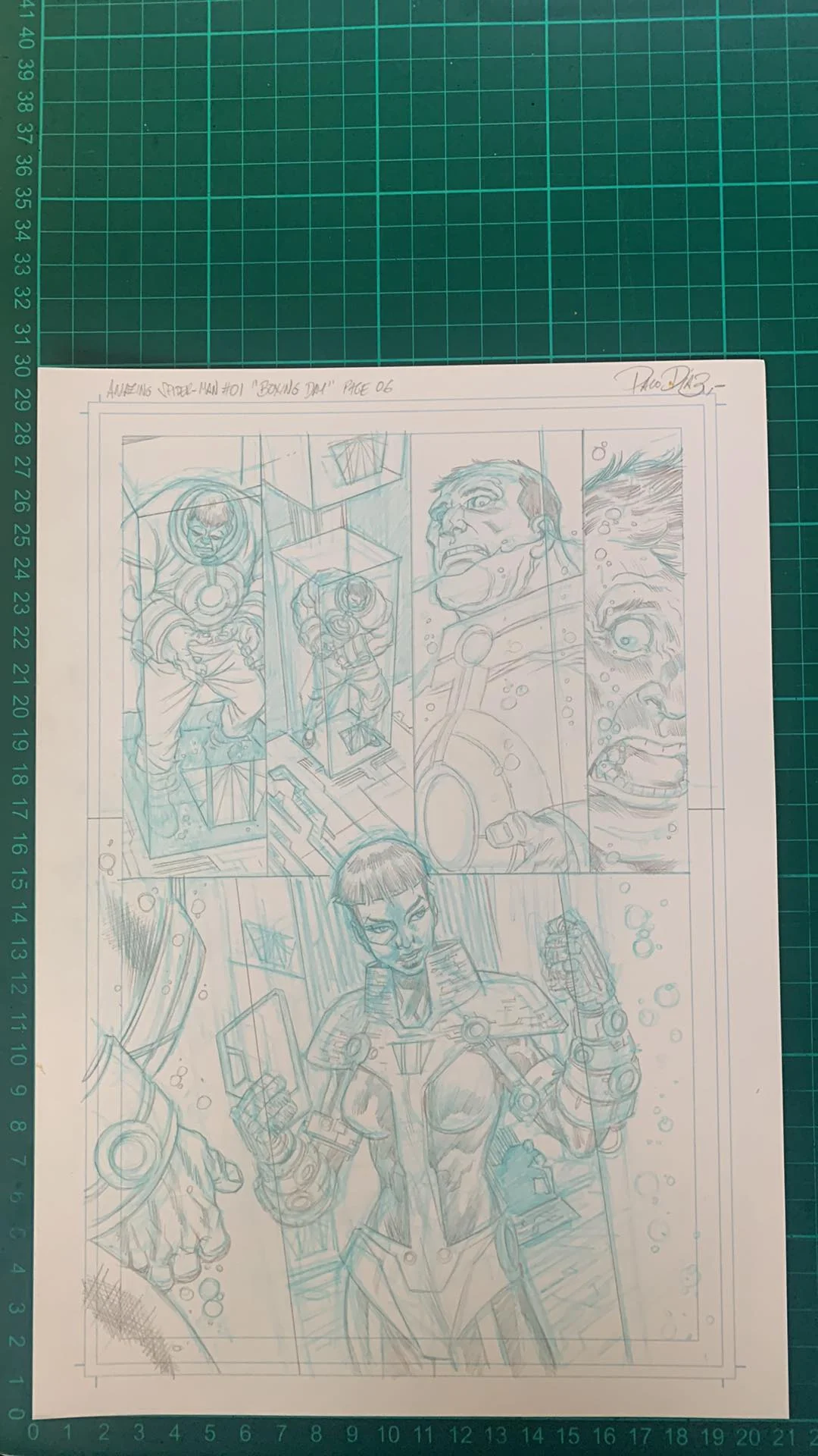 Paco Diaz Original Art Amazing Spider-Man #1 'Boxing Day' Short Story Full 7 Pages Set, Script & Extras - Image 7
