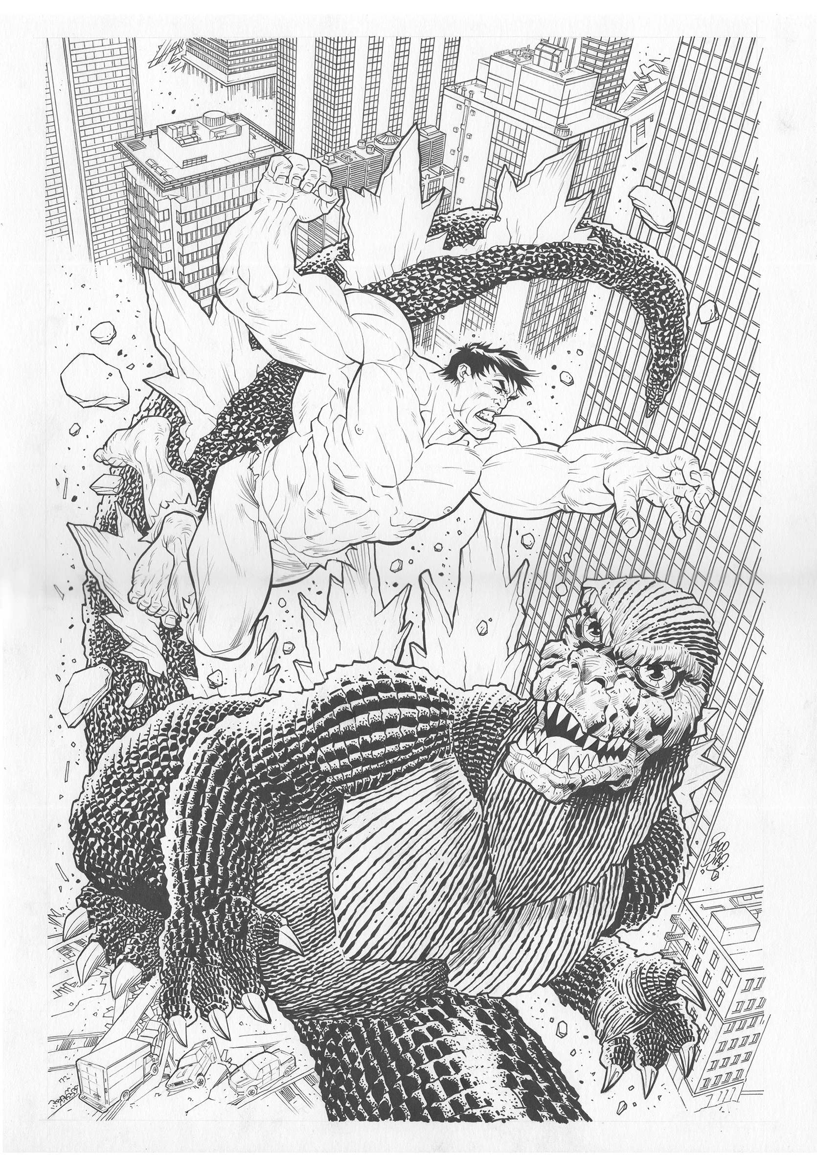 Paco Diaz Original Art Godzilla vs. Hulk #1 Cover