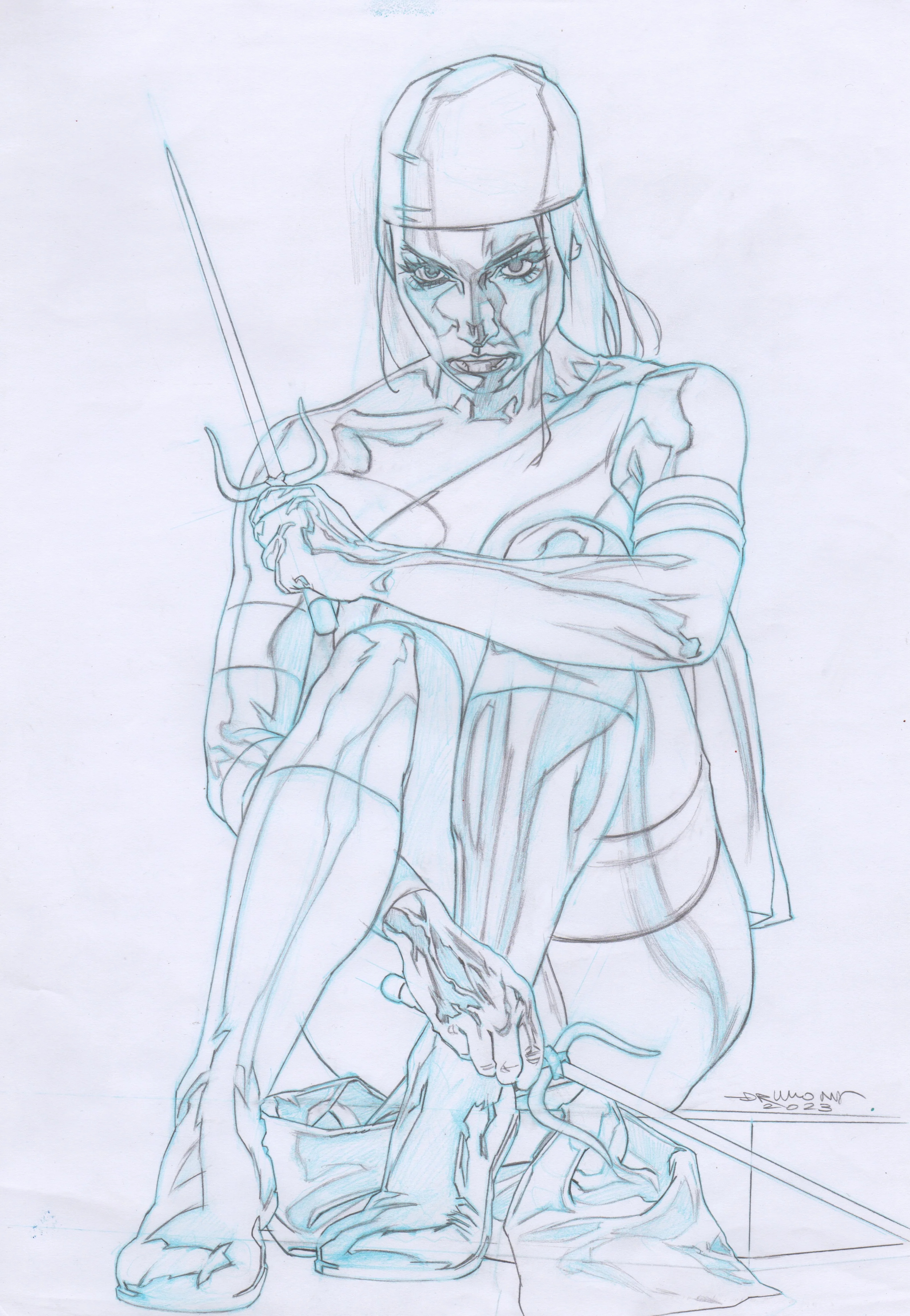 Ricardo Drumond Original Art Elektra Illustration (Pencil Concept Included) - Image 2