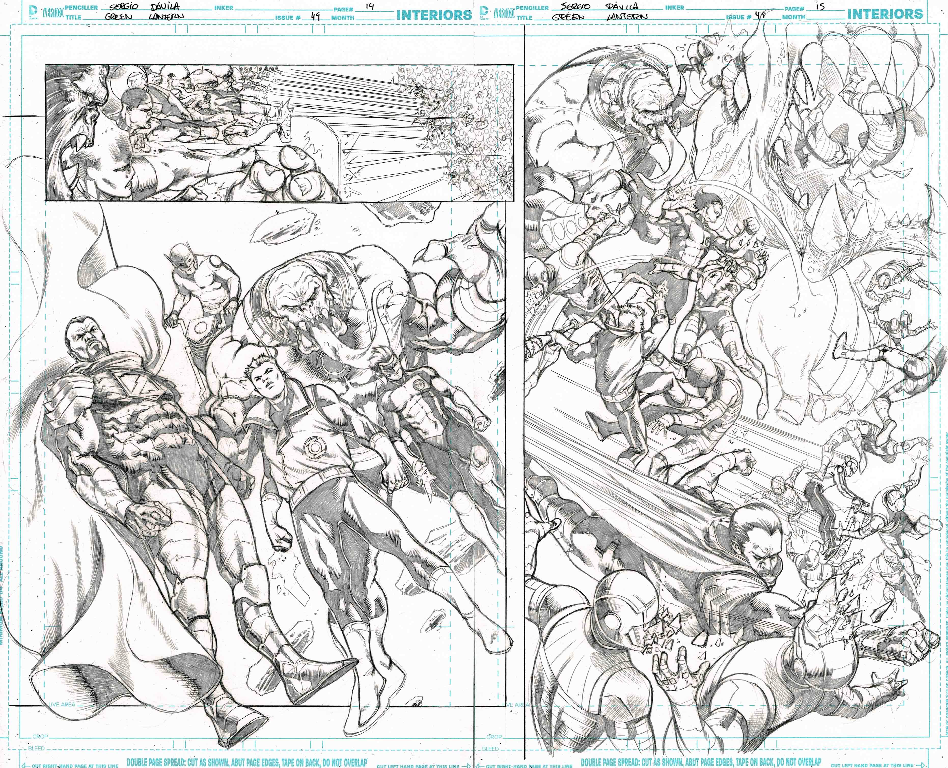 Sergio Davila Original Art Green Lantern #49 Page 14-15 Double Page Spread