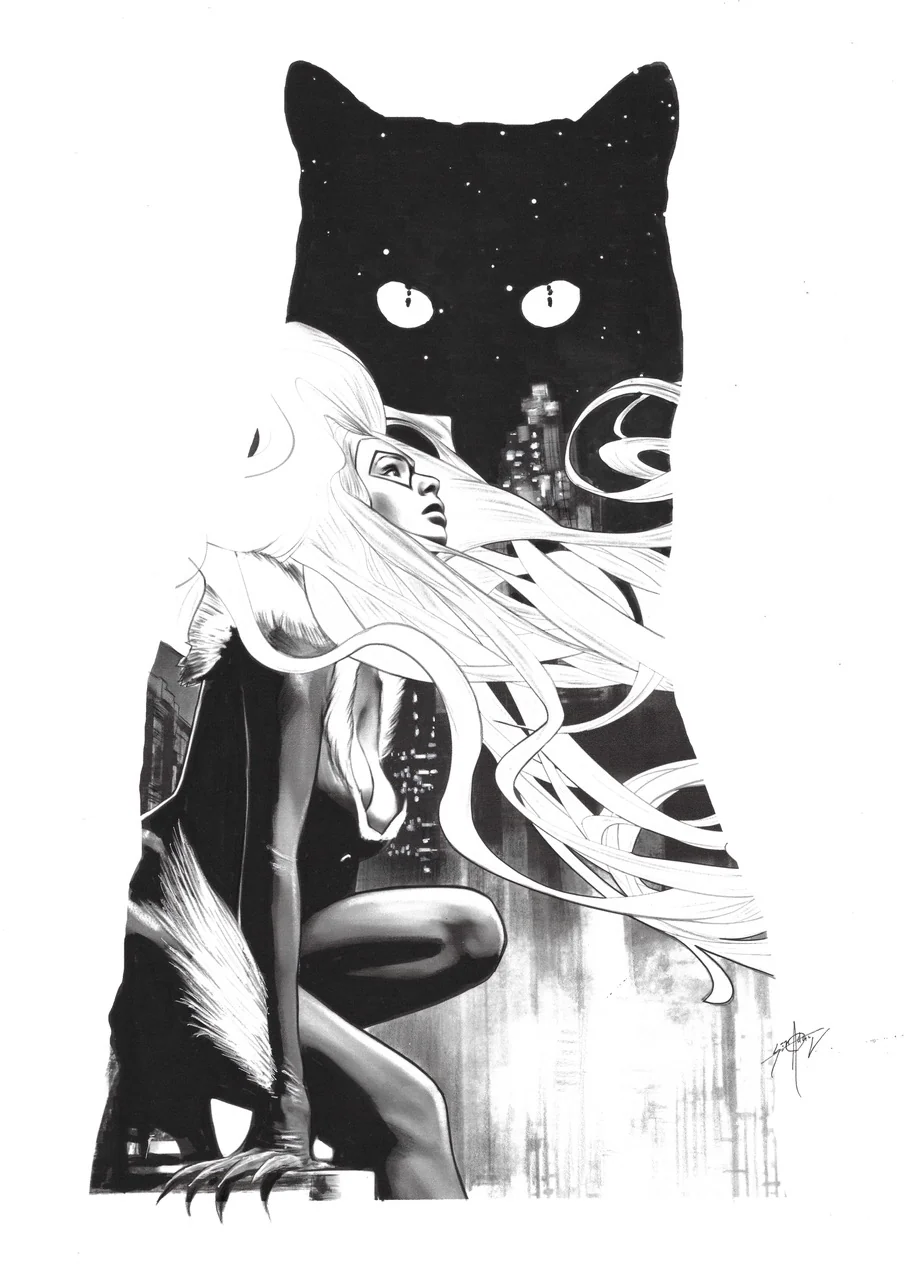 Seth Adams Original Art Black Cat Illustration